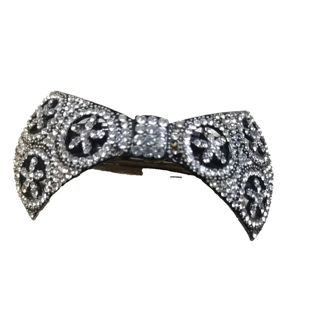 Vintage Style Retro 1940's Hair Barrette Tension Clip Black Metal Rhinestone...